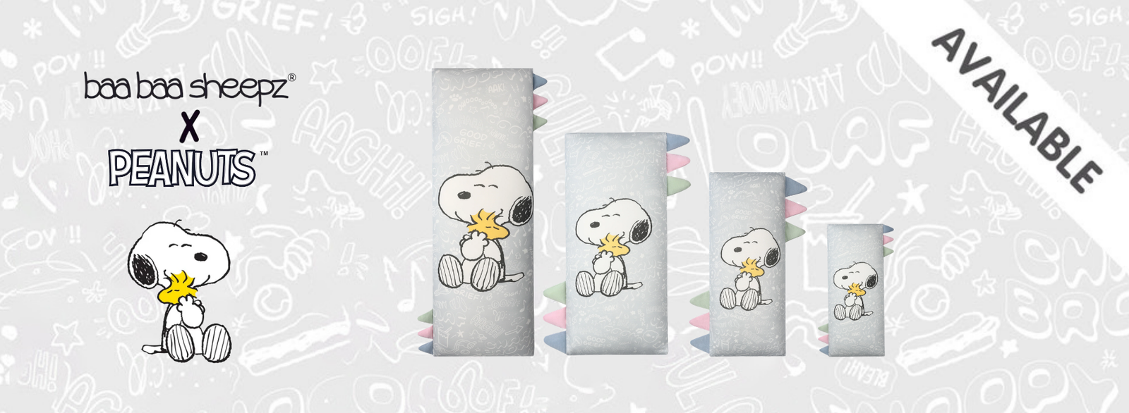 BaaBaaSheepz Bedtime Buddy Pillow - Peanut Snoopy Everyday Grey S44 Grey With Color Tag Slider Banner