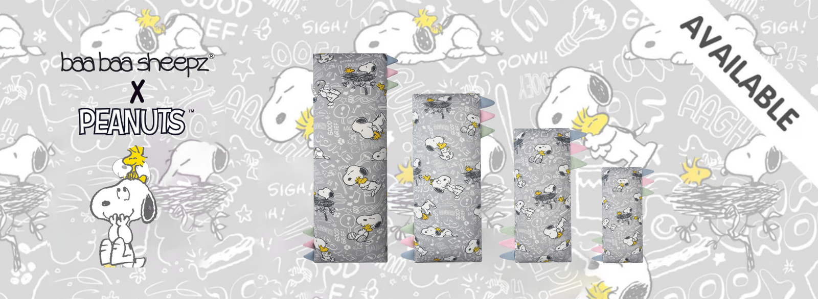 BaaBaaSheepz Bedtime Buddy Pillow - Peanut Snoopy Everyday Grey S45 Grey With Color Tag Slider Banner