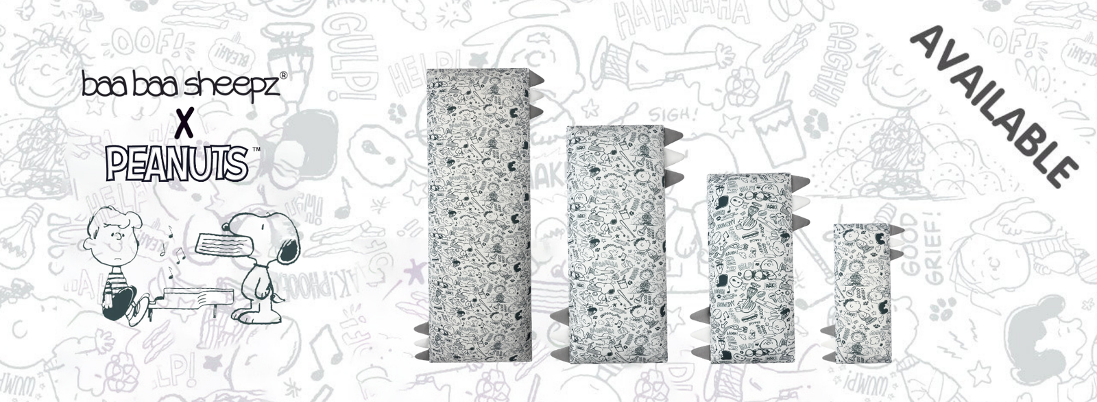 BaaBaaSheepz Bedtime Buddy Pillow - Peanut Snoopy Everyday Grey S46 White With Grey White Tag Slider Banner