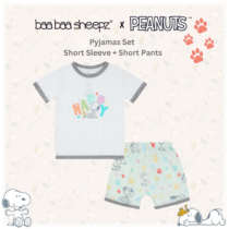 BaaBaaSheepz Pyjamas Set - Peanut Snoopy Shirt Short Sleeve Dreamy Paws S06 White + Pants Shorts Dreamy Paws S01 Green_01