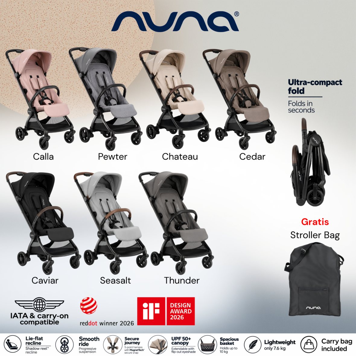 Nuna VIAA™ Cabn Ultra-Compact Lightweight Luxury Cabin Stroller
