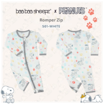 BaaBaaSheepz Romper Zip - Peanut Snoopy Dreamy Paws S01 White Baby