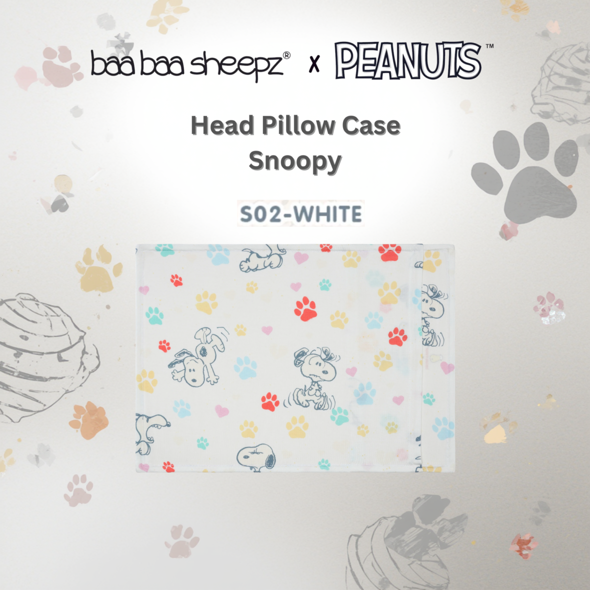 BaaBaaSheepz Head Pillow Case – Peanut Snoopy Dreamy Paws S01 White_02