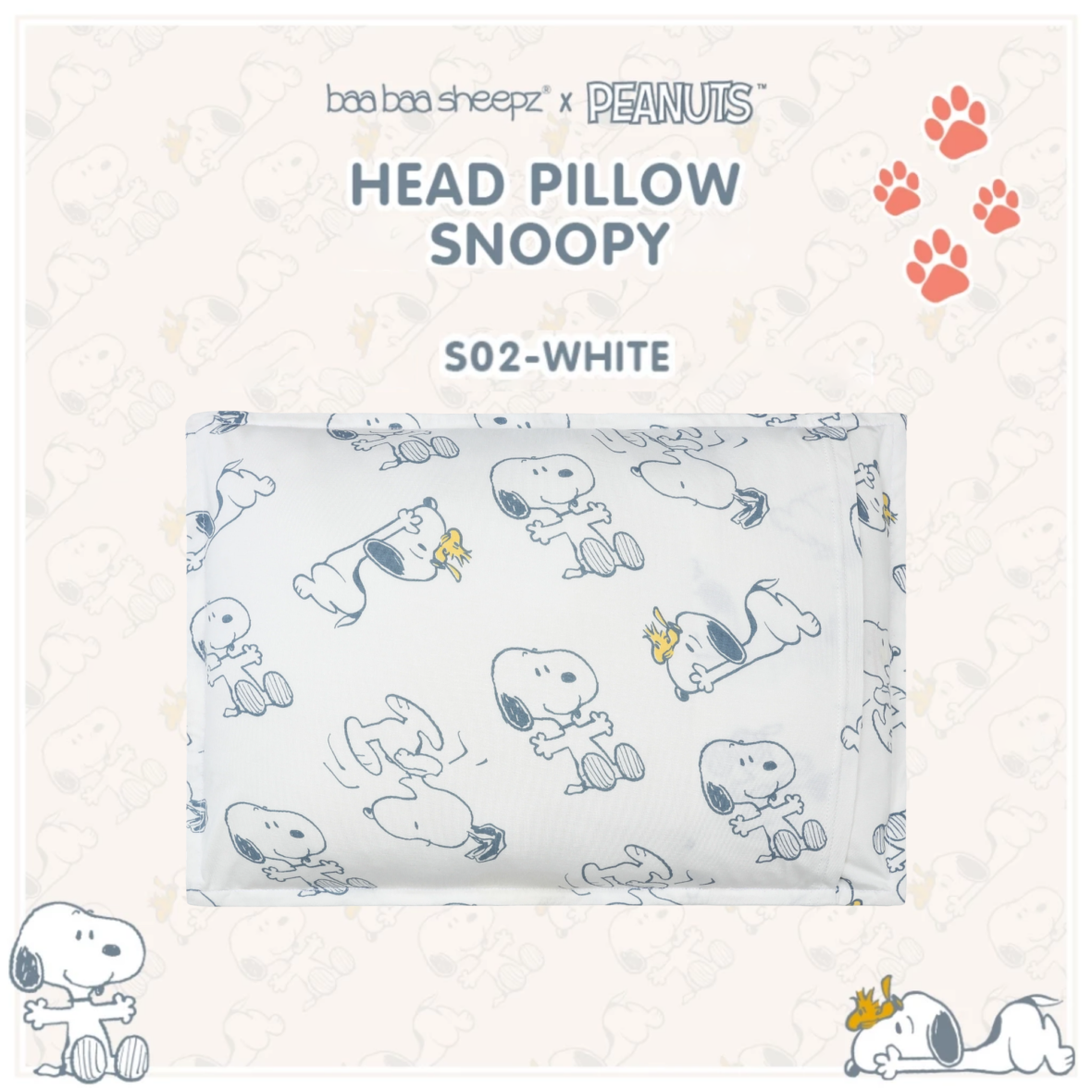 BaaBaaSheepz Head Pillow – Peanut Snoopy Dreamland Doodles S02 White_02