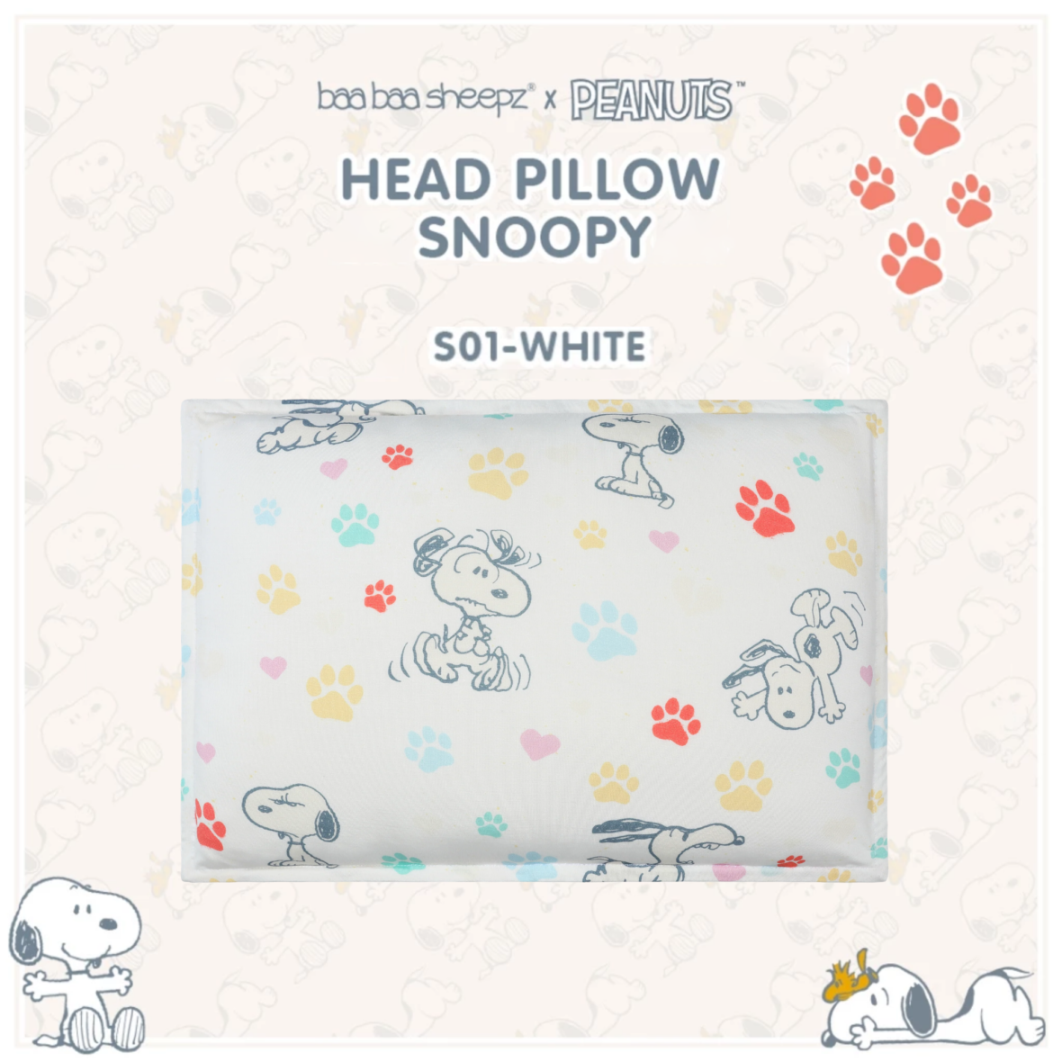 BaaBaaSheepz Head Pillow – Peanut Snoopy Dreamy Paws S01 White