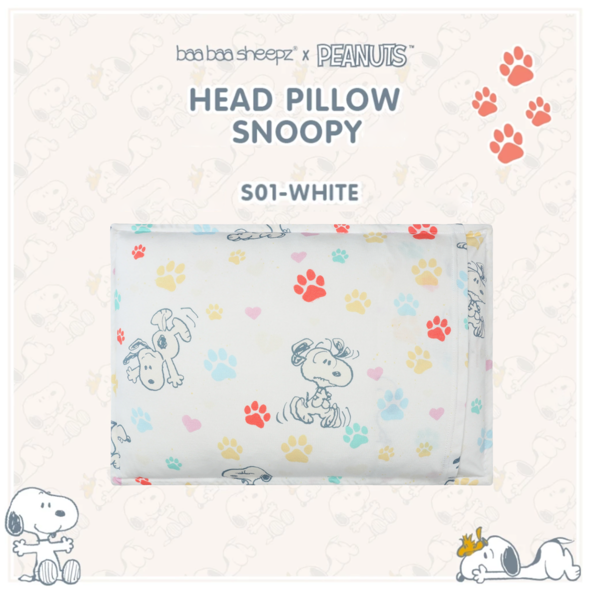BaaBaaSheepz Head Pillow – Peanut Snoopy Dreamy Paws S01 White_02