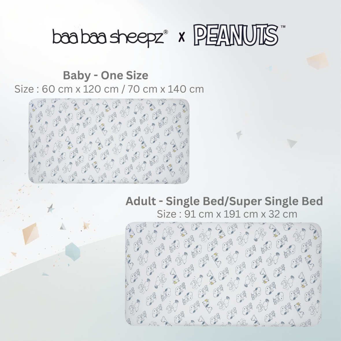 BaaBaaSheepz Mattress Sheet Baby Cot – Peanut Snoopy Dreamland Doodles S02 White