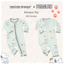 BaaBaaSheepz Romper Zip - Peanut Snoopy Dreamy Paws S01 Green Baby