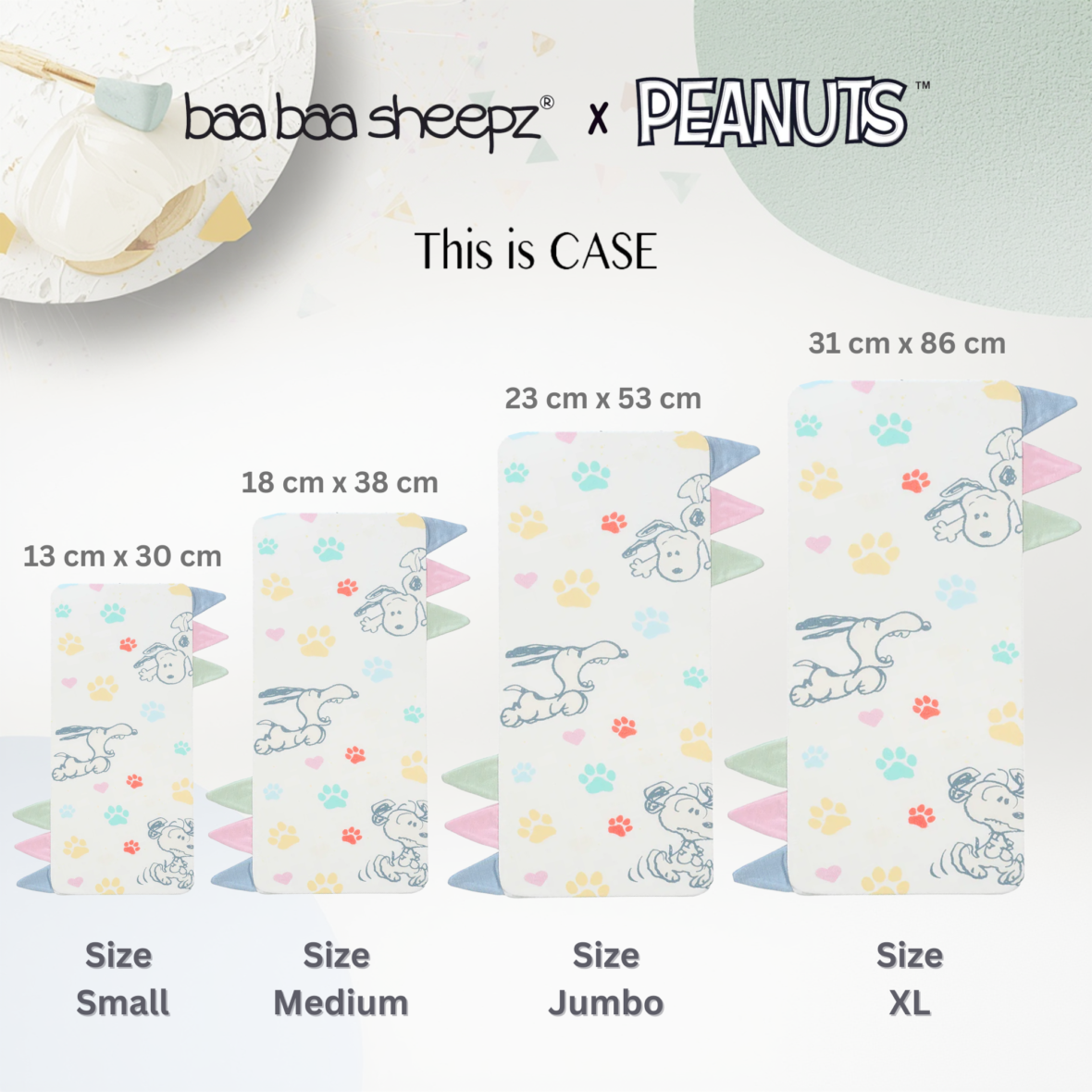 BaaBaaSheepz Bedtime Buddy Pillow Case – Peanut Snoopy Dreamy Paws S01 White With Color Tag