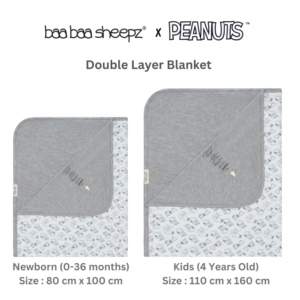 BaaBaaSheepz Double Layer Blanket – Peanut Snoopy Dreamland Doodles S02 White