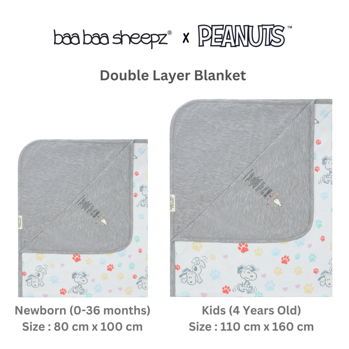 BaaBaaSheepz Double Layer Blanket – Peanut Snoopy Dreamy Paws S01 White