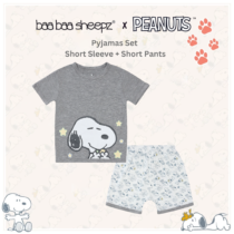 BaaBaaSheepz Pyjamas Set - Peanut Snoopy Shirt Short Sleeve Dreamland Doodles S05 Grey + Pants Shorts Dreamland Doodles S02 White_01