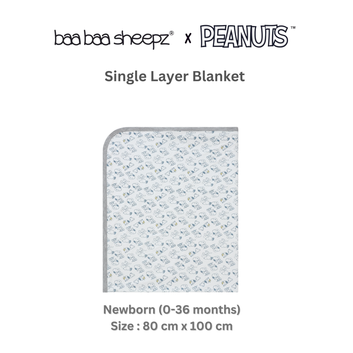 BaaBaaSheepz Single Layer Blanket – Peanut Snoopy Dreamland Doodles S02 White