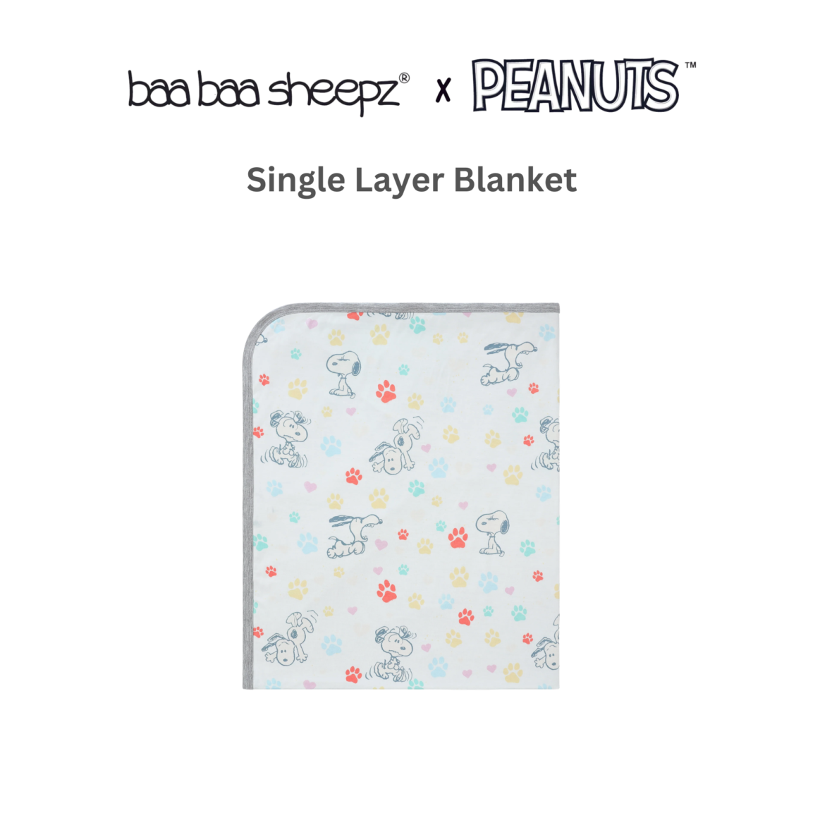 BaaBaaSheepz Single Layer Blanket – Peanut Snoopy Dreamy Paws S01 White